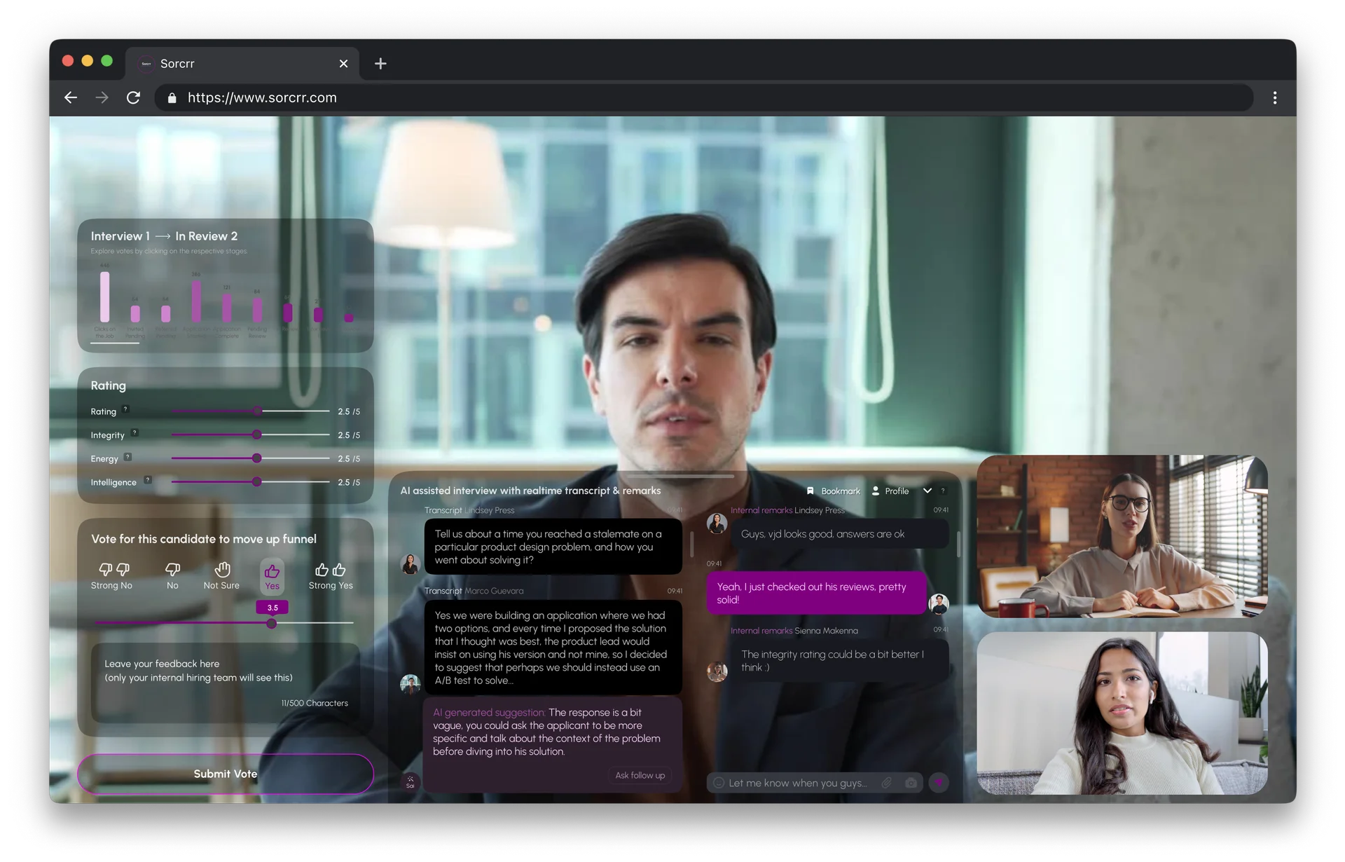 Sorcrr interviewer-only AI assistance during a live interview