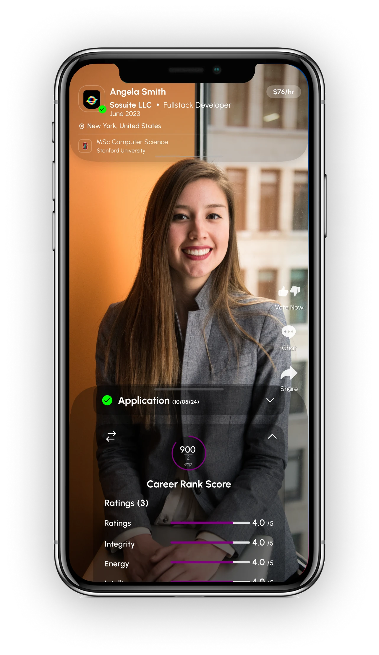 Candidate profile video with Career Rank Score